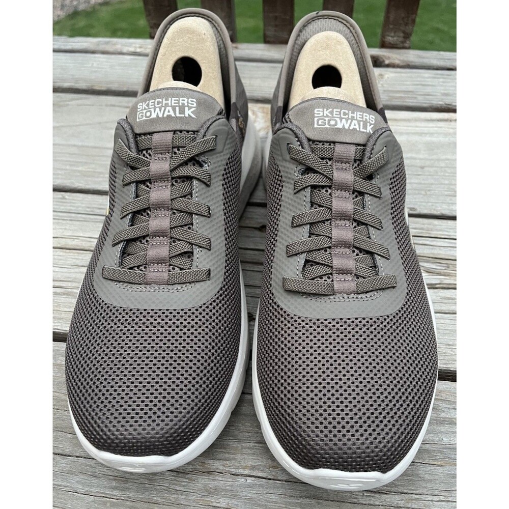 New! Skechers Slip-ins Men’s 11.5 Go Walk Flex Hands Up Shoes Brown 216496 - Picture 4 of 12